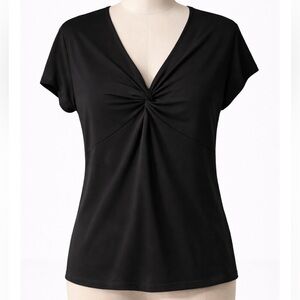 Black Short Sleeve Top with Twisted Neckline and Empire Waist NWOT
